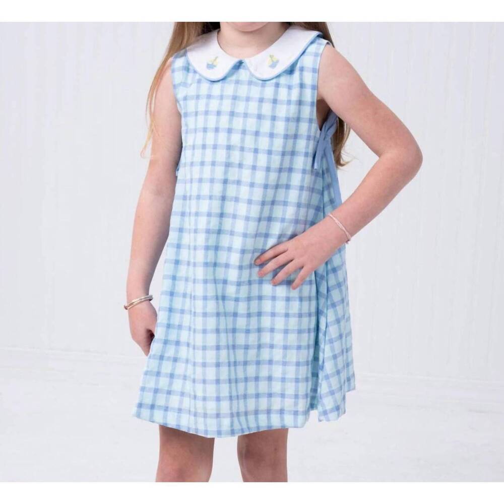 NEW THE OAKS APPAREL girls darcy check dress in blue & green